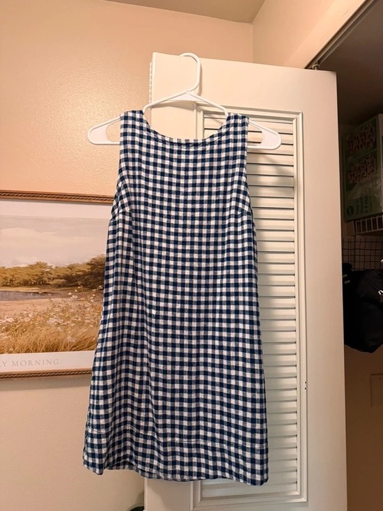 None Dresses & Skirts - Sleeveless Gingham Midi Dress - Blue and White